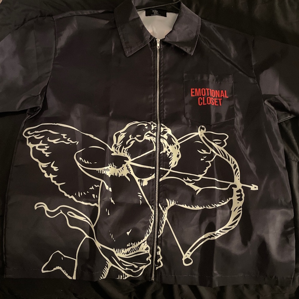 Men’s Black Graphic Zip Dress Shirt